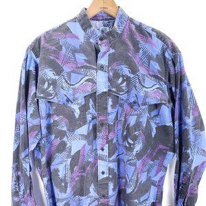 Vtg Silver Canyon Western Shirt Extra Long Tail Men's L Purple Black Distressed